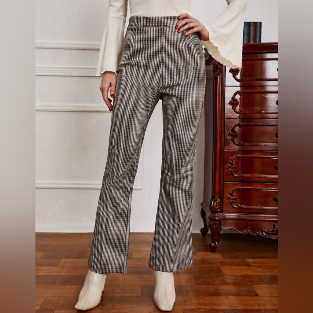 Amazon Houndstooth High Waisted Flare Pants